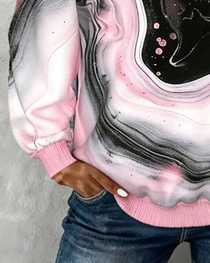 Vera | Women's Printed Pullover Sweatshirt Pink Black White