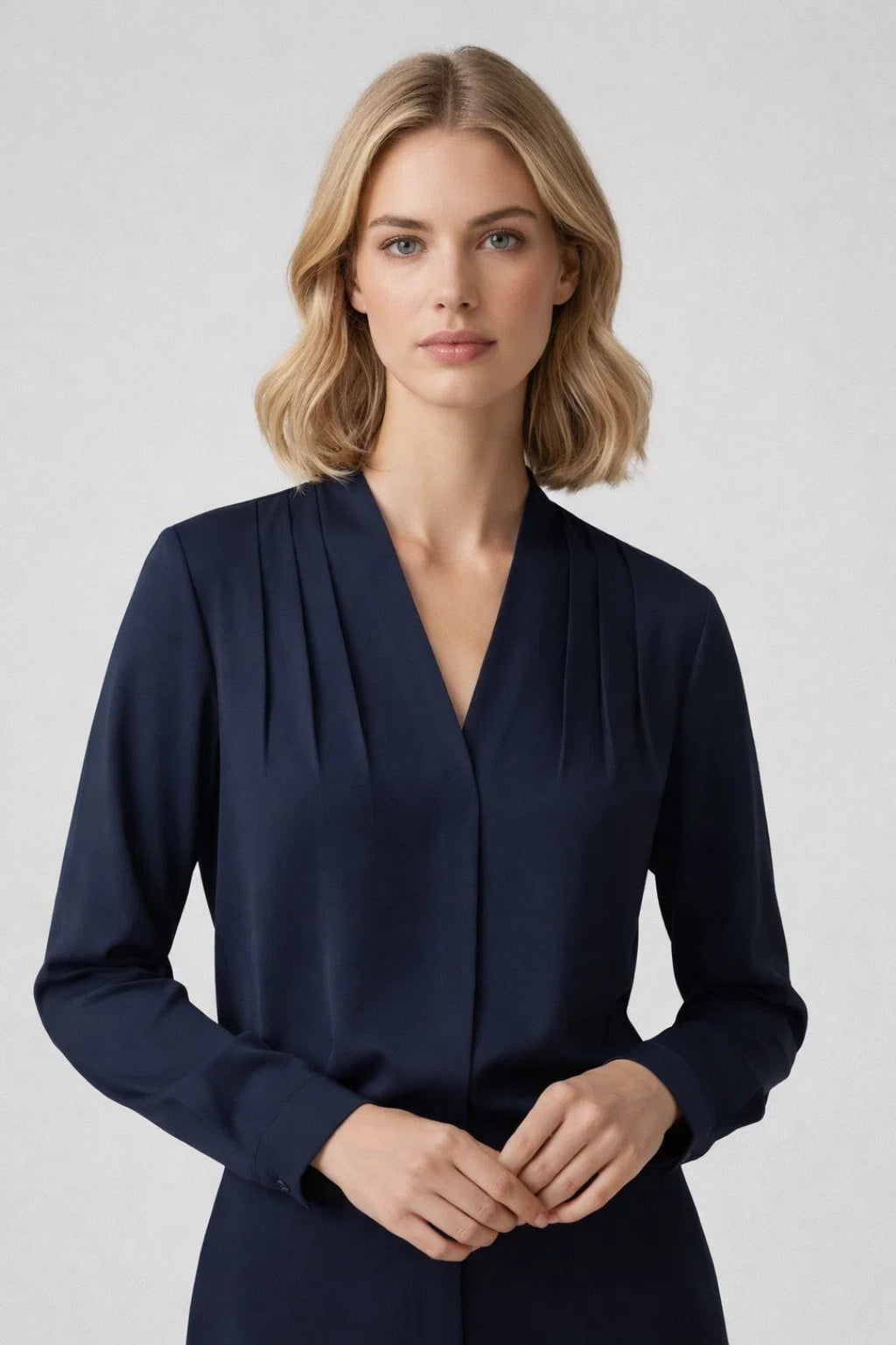 Dama Washington Elise women's long sleeve wrap blouse cream v neck - view 2