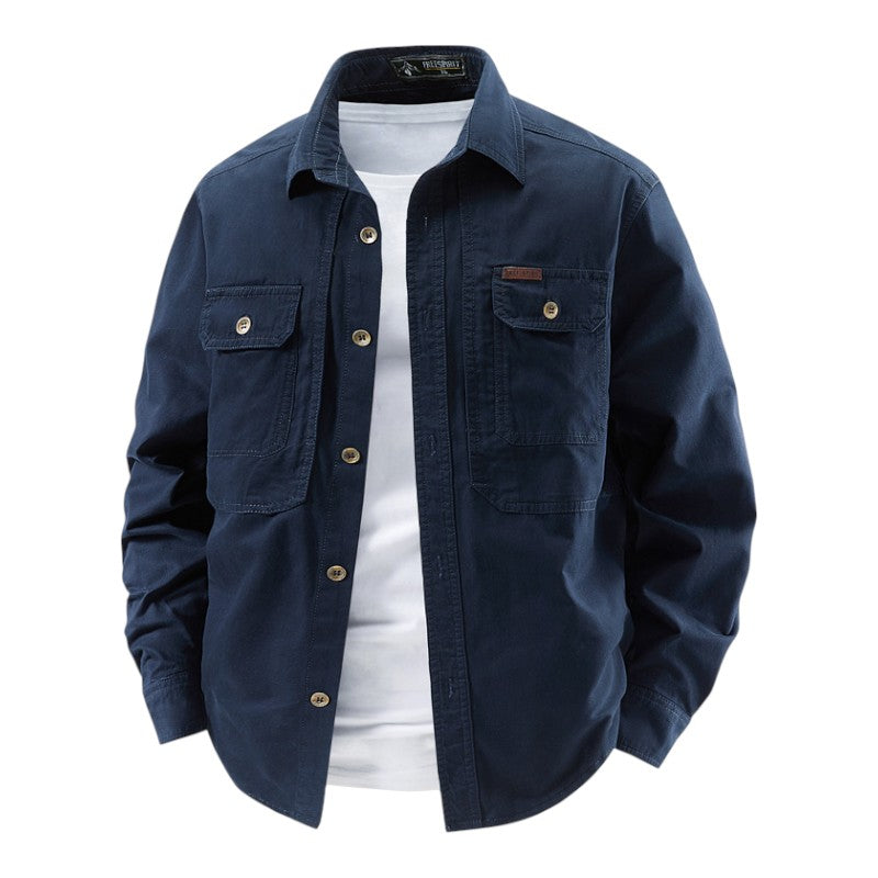 Axel | Men's Denim Jacket Navy Button Up Chest Pockets