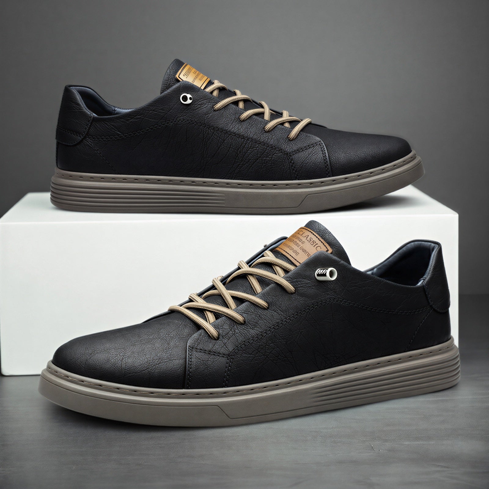 Rowan | Men's Black Leather Lace Up Sneaker Cream Sole