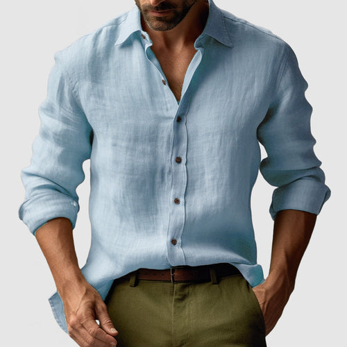Dama Washington Axel men's linen shirt cream long sleeve relaxed fit - view 2