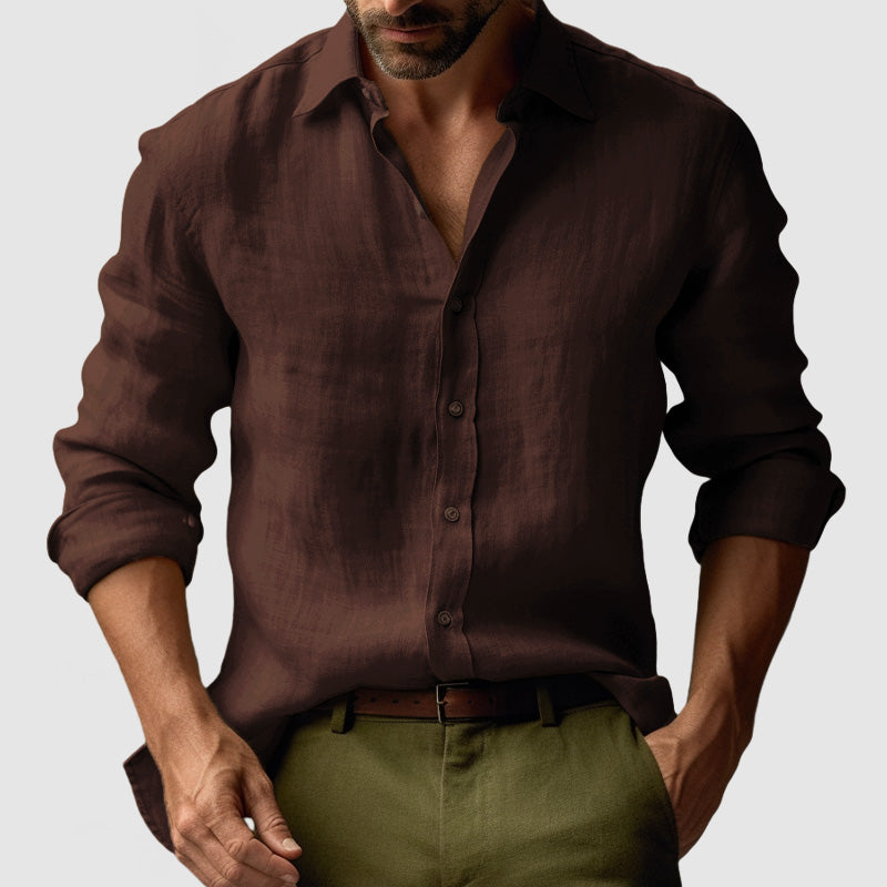 Axel | Men's Linen Shirt Cream Long Sleeve Relaxed Fit