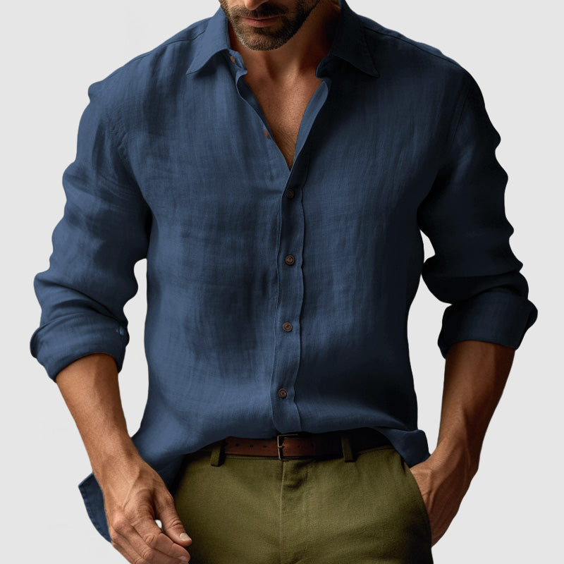 Axel | Men's Linen Shirt Cream Long Sleeve Relaxed Fit