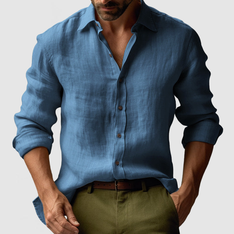 Axel | Men's Linen Shirt Cream Long Sleeve Relaxed Fit
