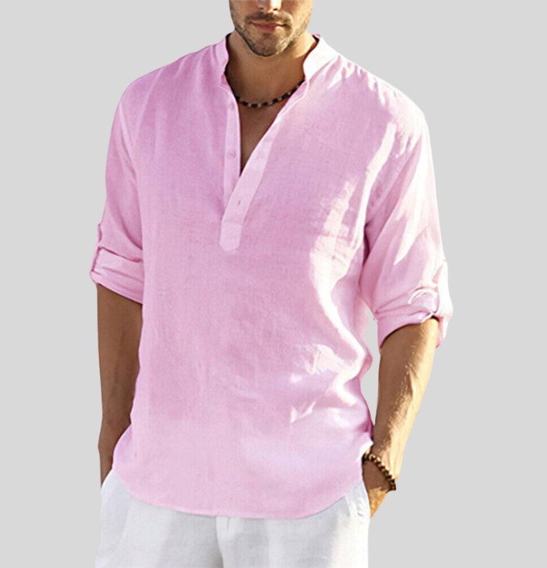 Bram | Men's Linen Shirt White Long Sleeve Henley