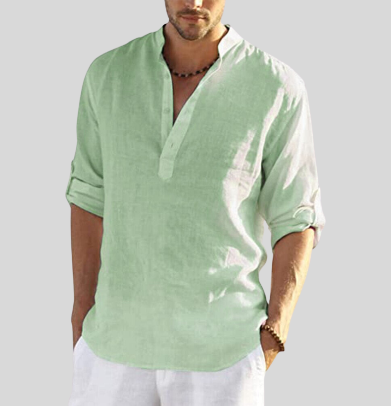 Bram | Men's Linen Shirt White Long Sleeve Henley