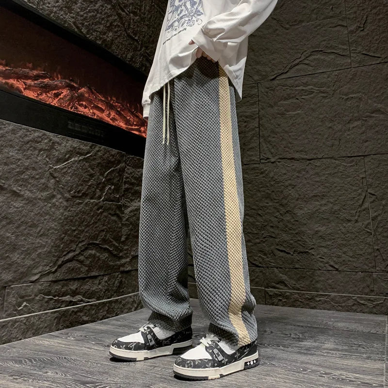 Arlo | Men's Wide Leg Pants Gray Quilted Pattern