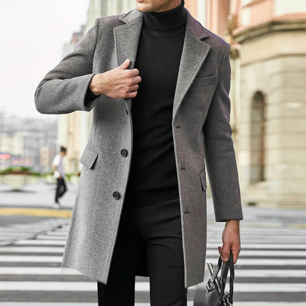 Dama Washington Gideon men's mid-length notched lapel overcoat - front view