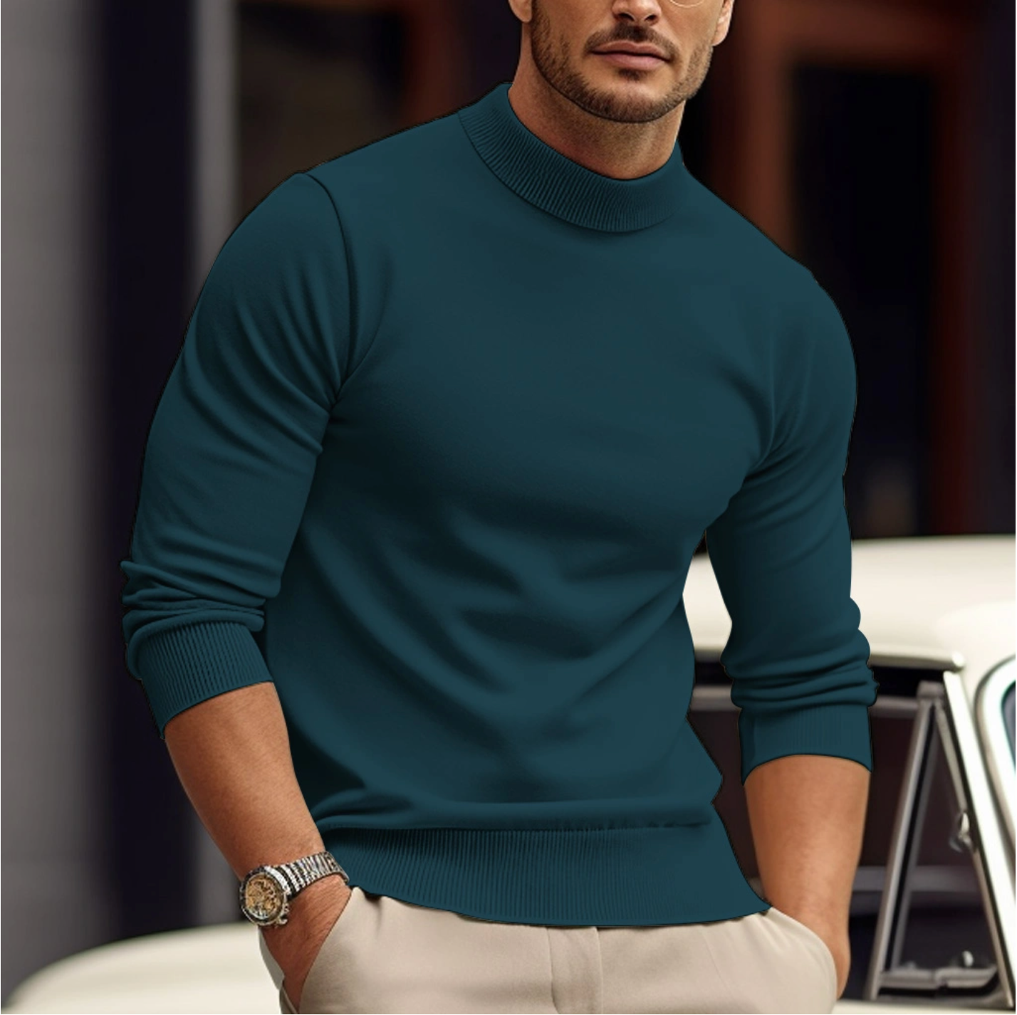 Vance | Men's Turtleneck Sweater Teal Crew Neck