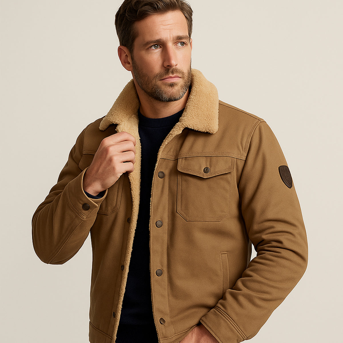 Callum | Men's Sherpa Lined Utility Jacket Tan