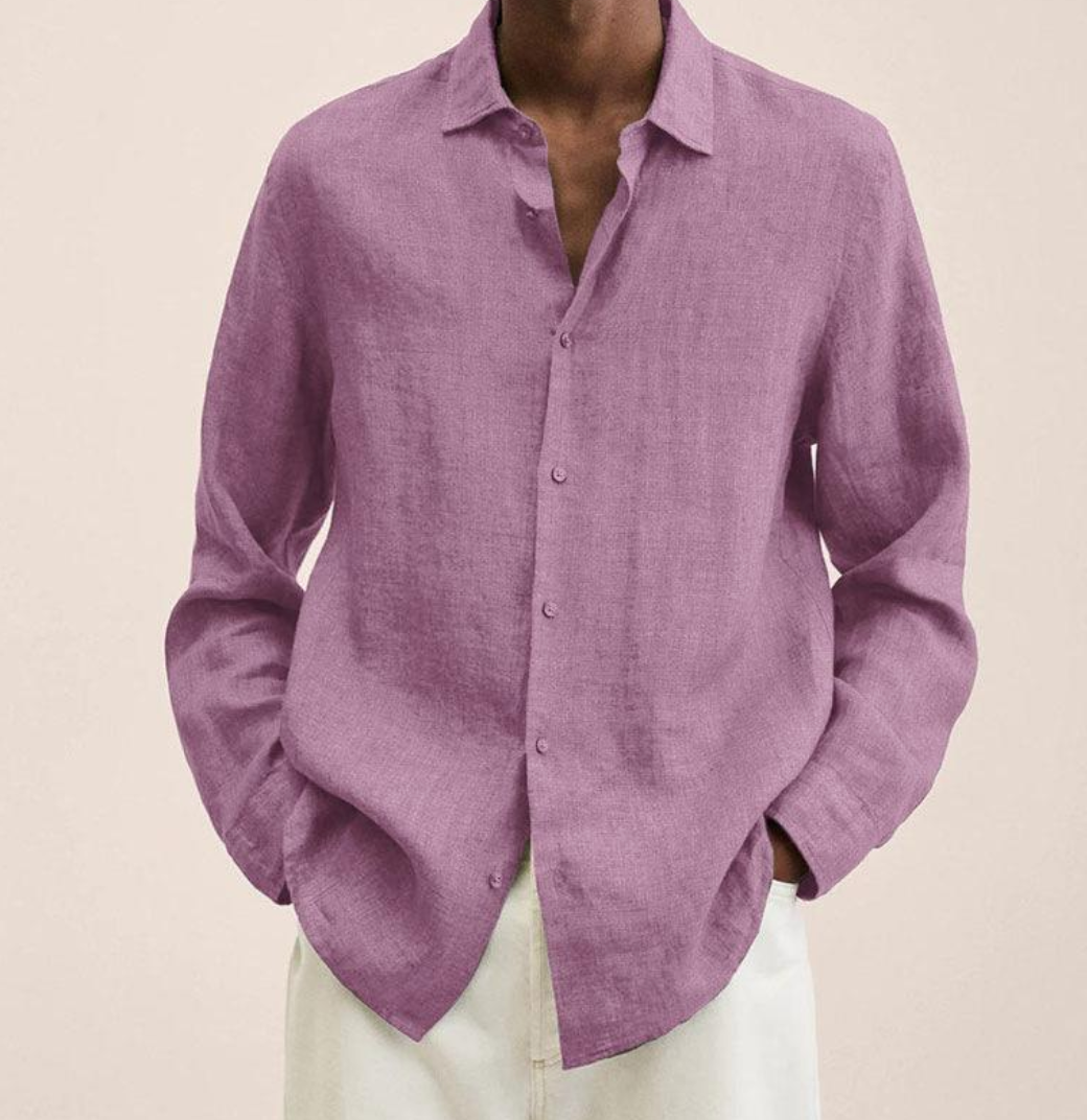 Arlo | Men's Linen Shirt Navy Long Sleeve Button Up