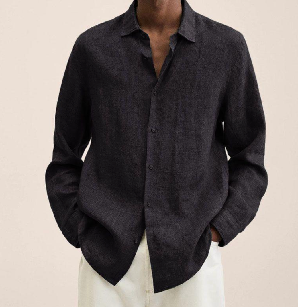 Arlo | Men's Linen Shirt Navy Long Sleeve Button Up