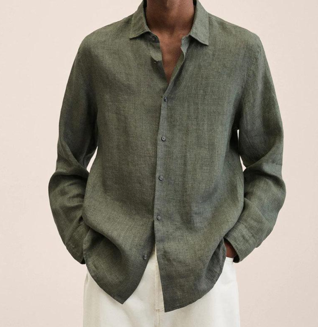 Arlo | Men's Linen Shirt Navy Long Sleeve Button Up