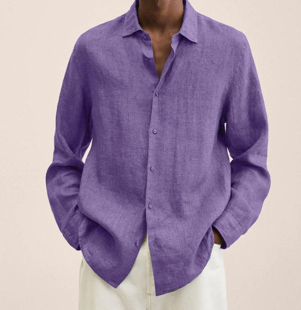 Arlo | Men's Linen Shirt Navy Long Sleeve Button Up