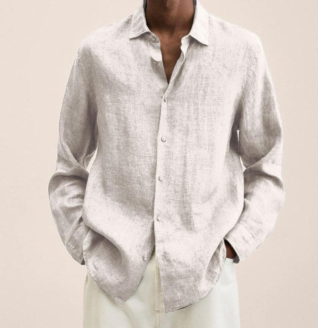 Arlo | Men's Linen Shirt Navy Long Sleeve Button Up