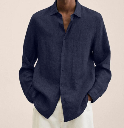 Arlo | Men's Linen Shirt Navy Long Sleeve Button Up