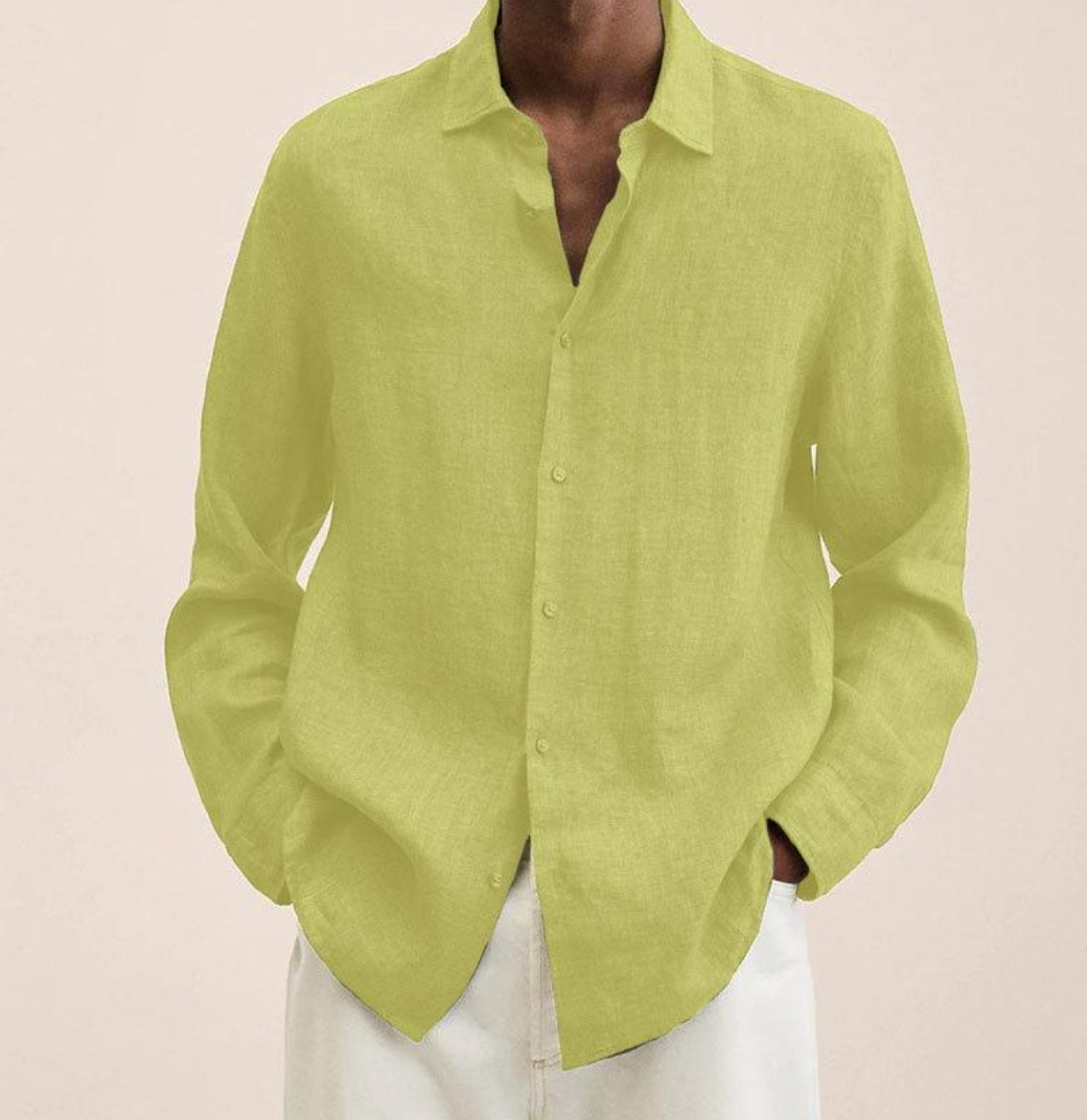 Arlo | Men's Linen Shirt Navy Long Sleeve Button Up