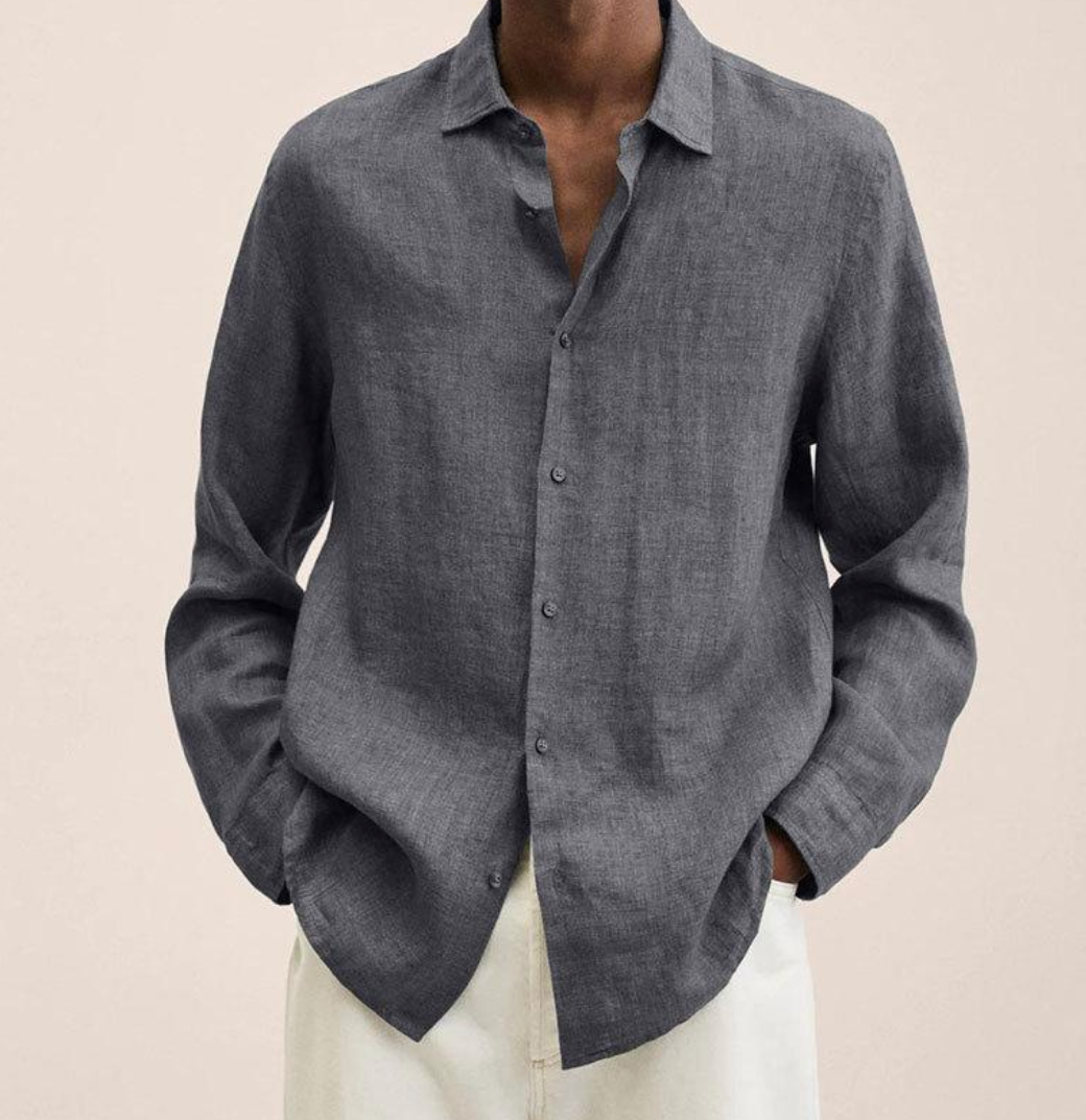 Arlo | Men's Linen Shirt Navy Long Sleeve Button Up