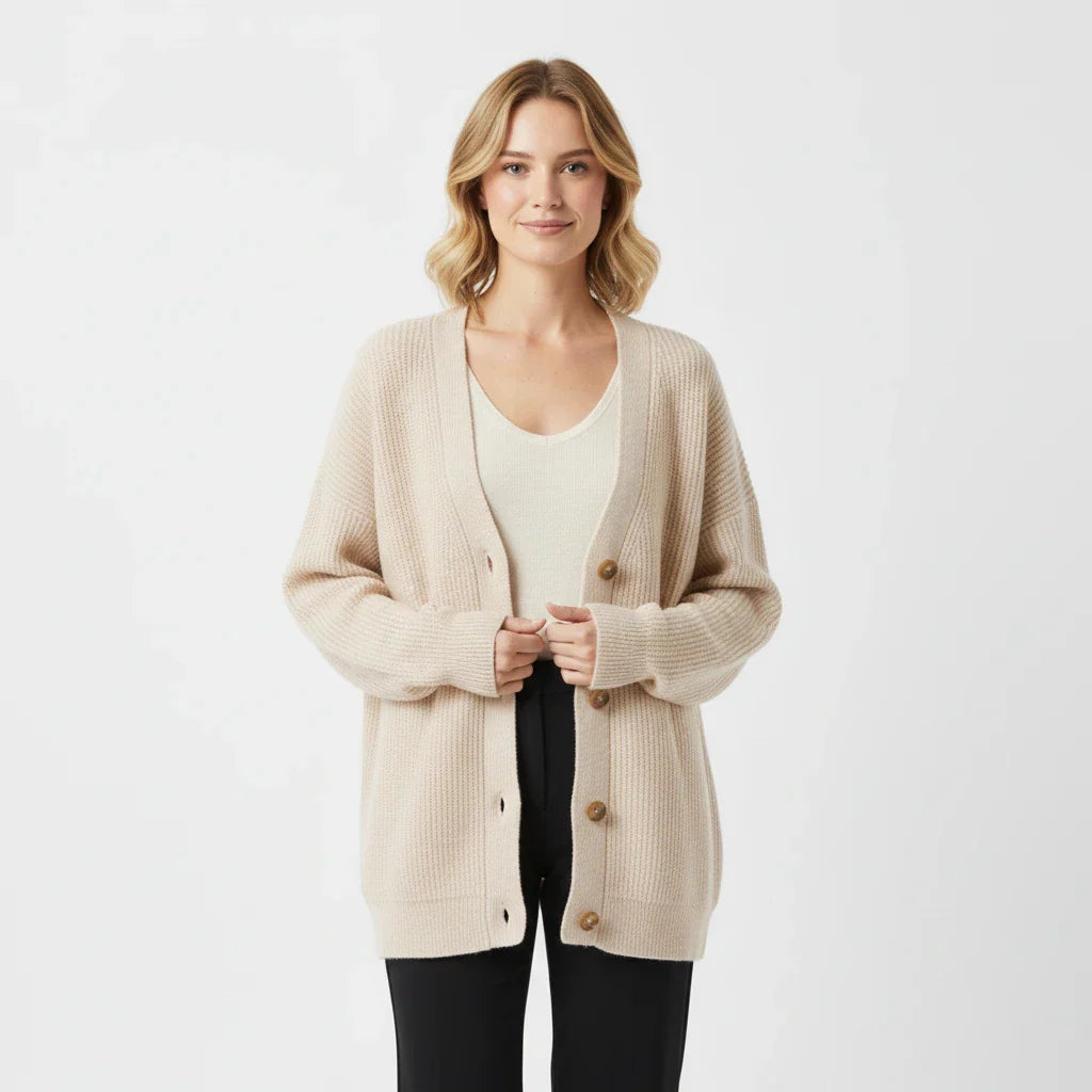 Wren | Women's Oversized Ribbed Knit Cardigan Cream Button Front