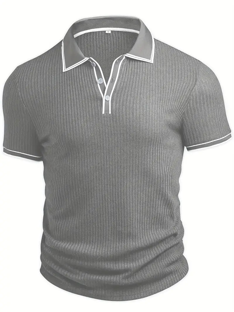 Axel | Men's Ribbed Polo Shirt Navy White Trim
