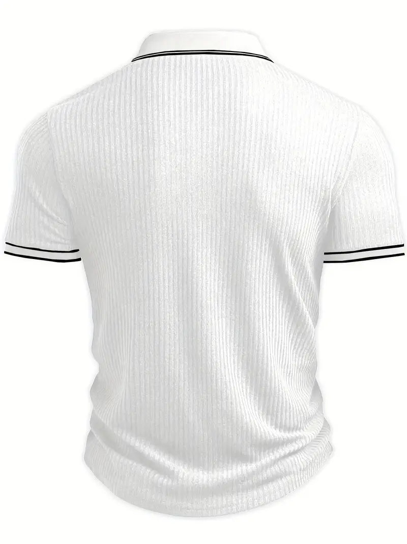 Axel | Men's Ribbed Polo Shirt Navy White Trim