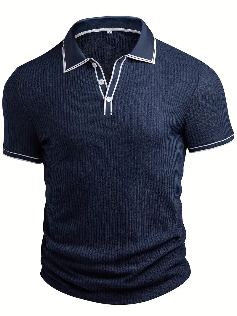 Axel | Men's Ribbed Polo Shirt Navy White Trim