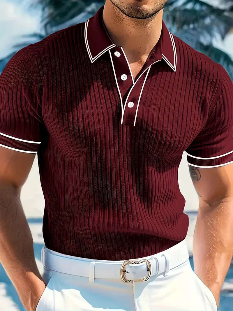 Axel | Men's Ribbed Polo Shirt Navy White Trim
