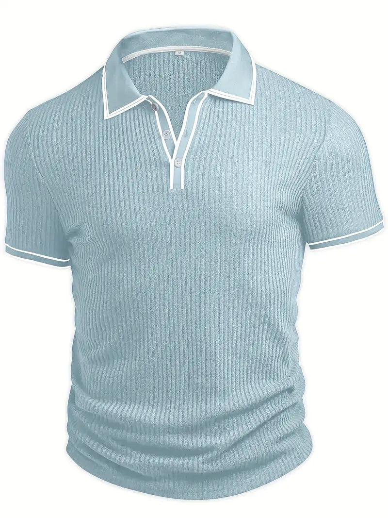 Axel | Men's Ribbed Polo Shirt Navy White Trim