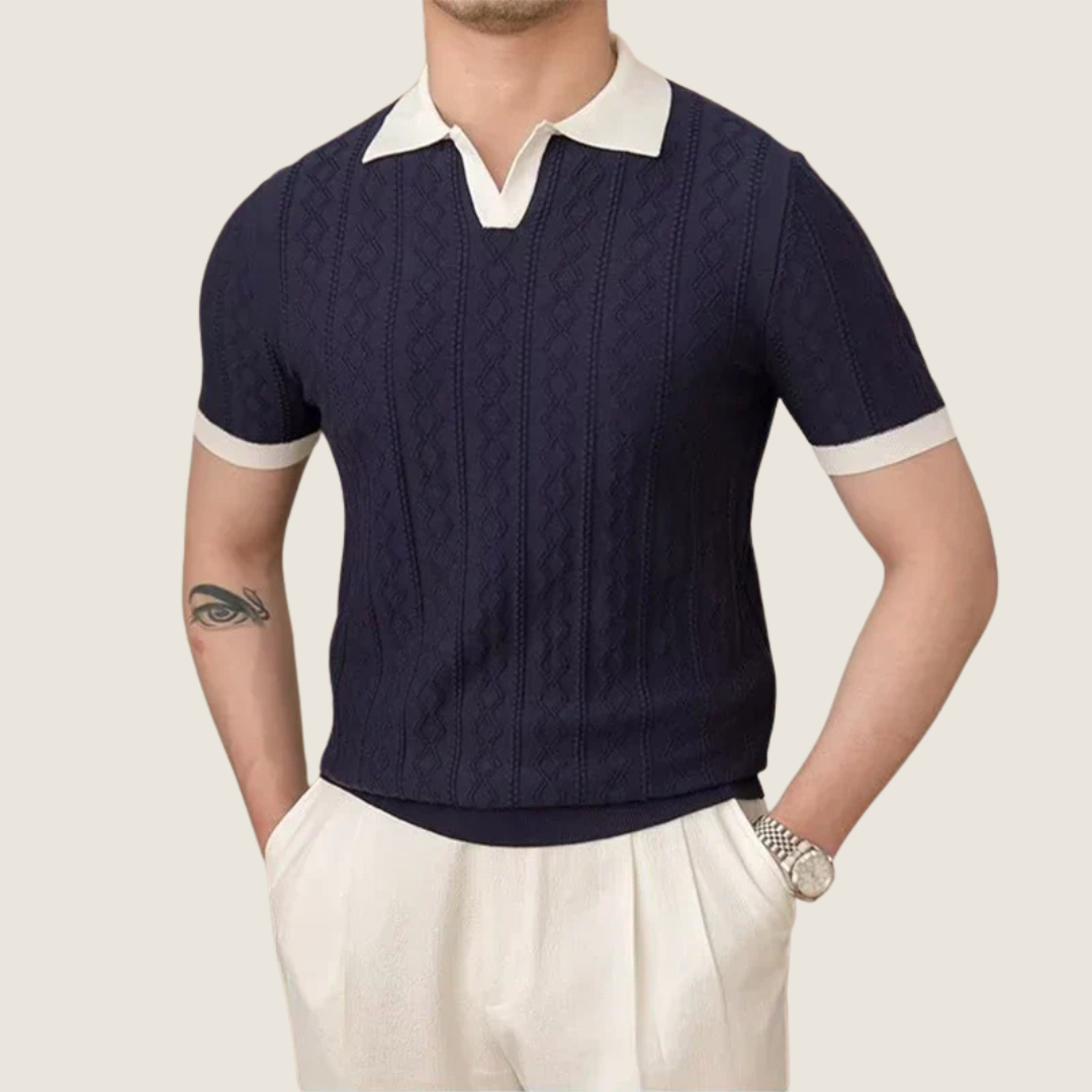 Axel | Men's Argyle Polo Shirt Cream Navy Collar