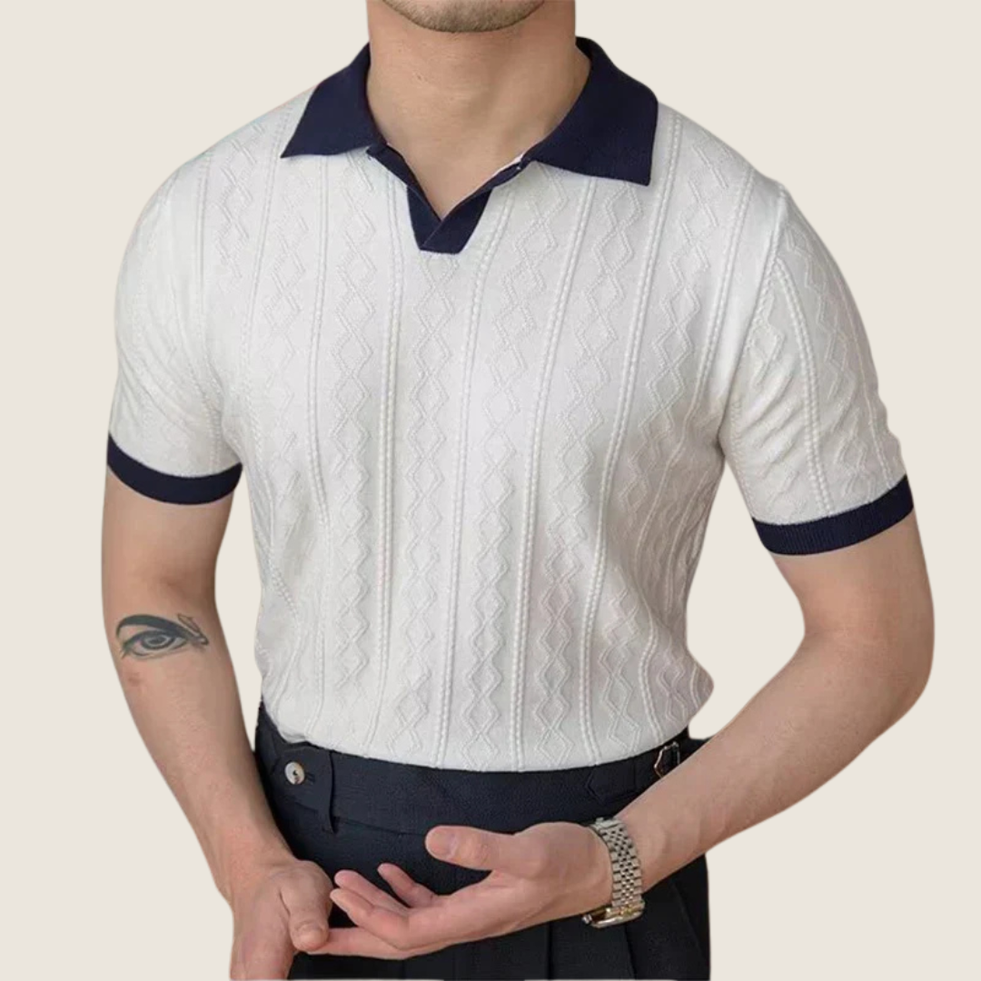 Axel | Men's Argyle Polo Shirt Cream Navy Collar