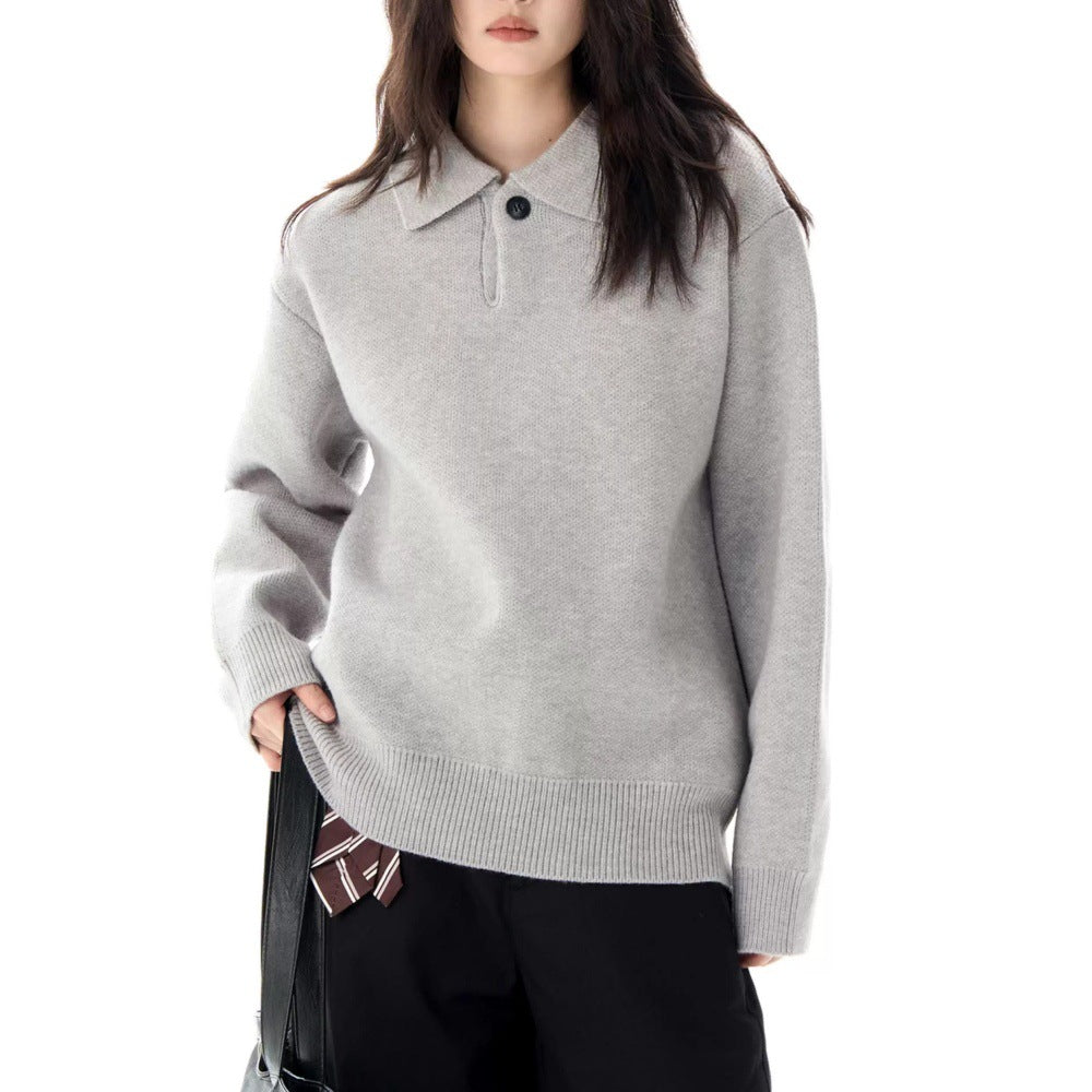 Faye | Women's Oversized Polo Sweater Gray Knit