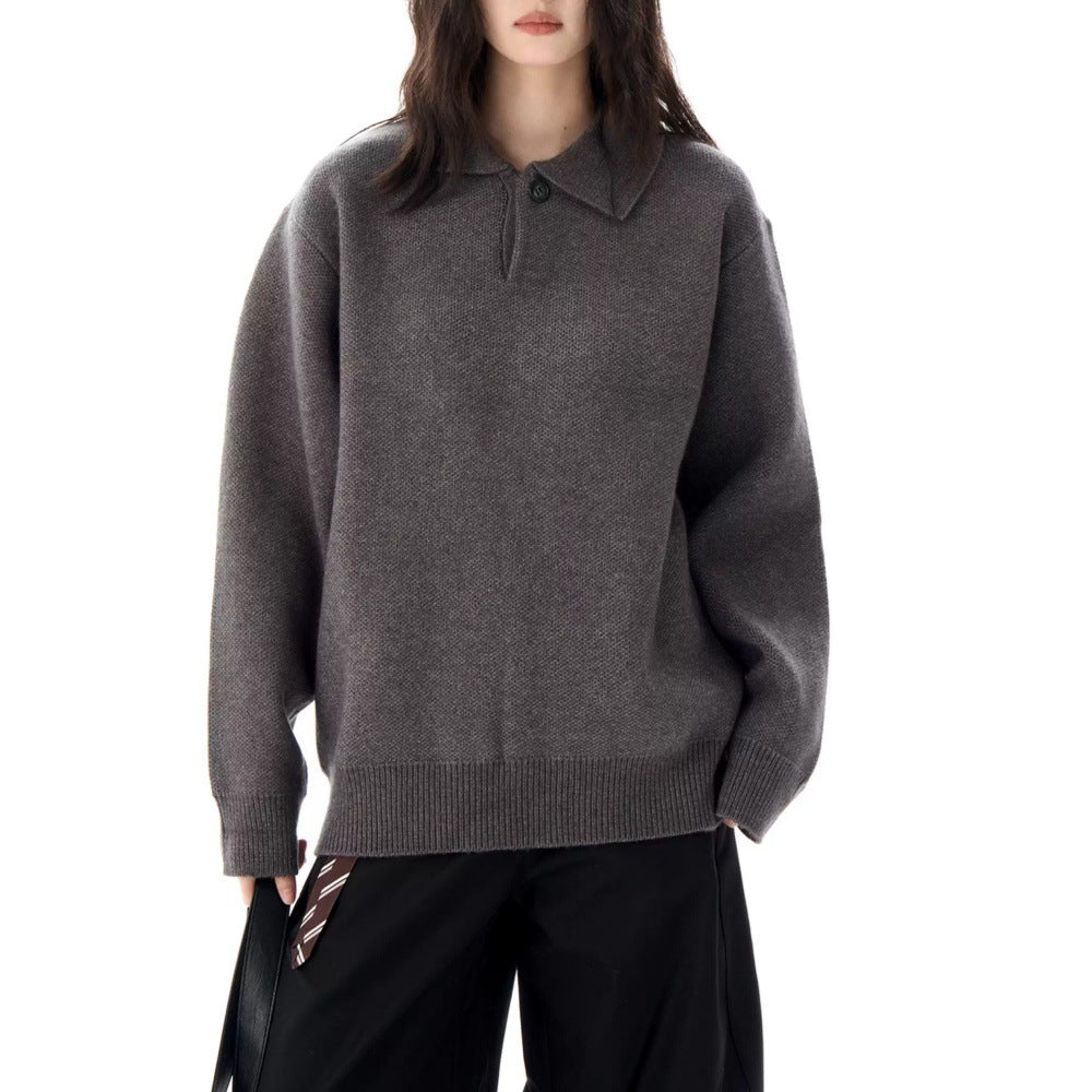Faye | Women's Oversized Polo Sweater Gray Knit
