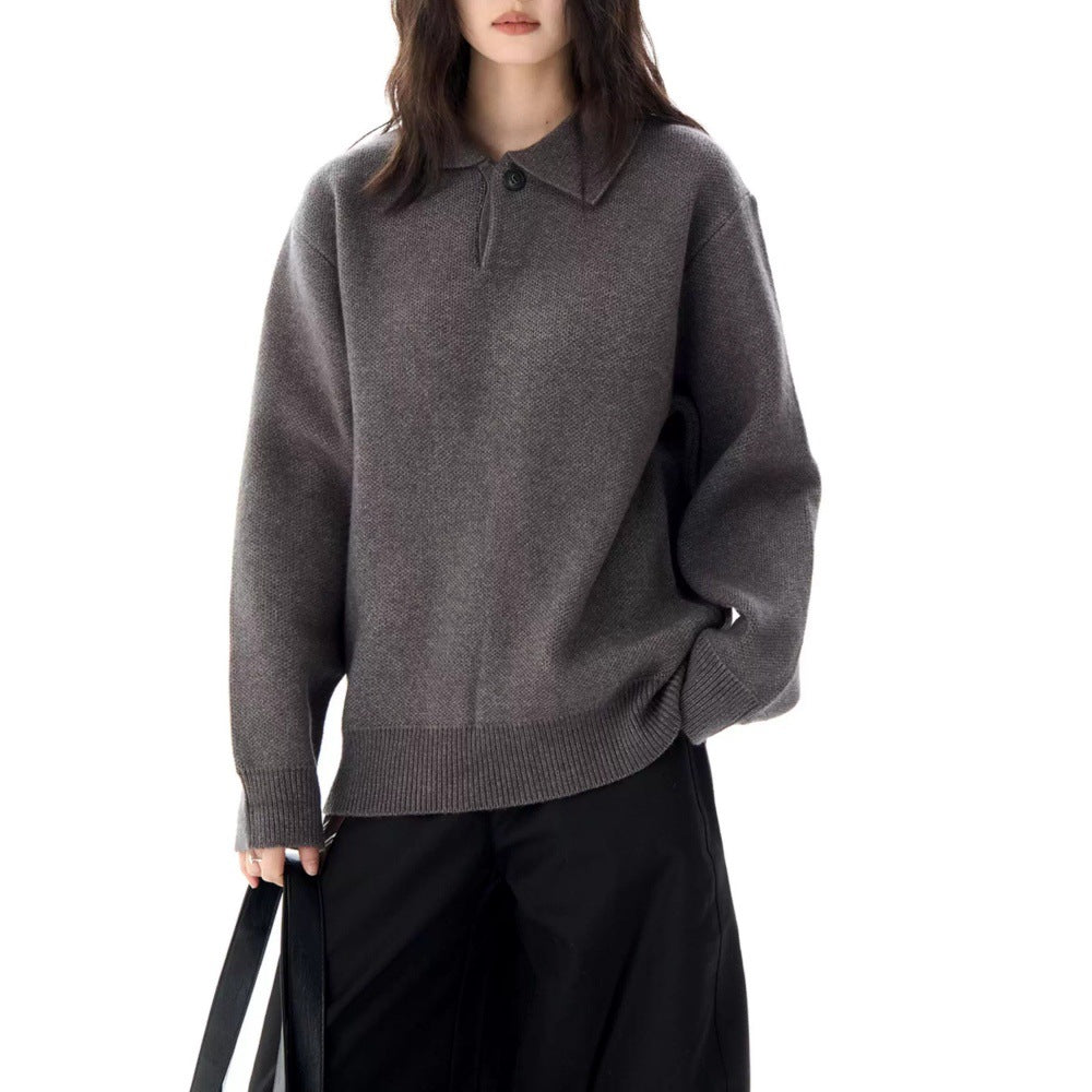 Faye | Women's Oversized Polo Sweater Gray Knit