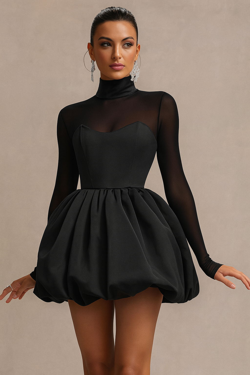 Vera | Women's Long Sleeve Fit And Flare Dress Black