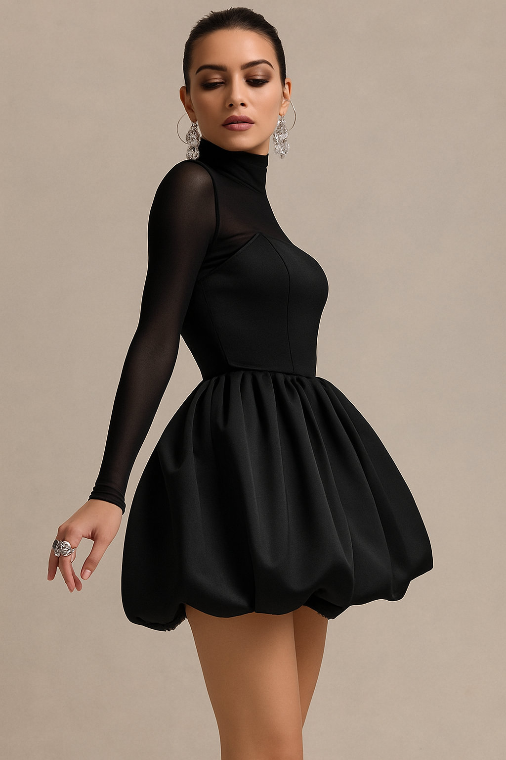 Vera | Women's Long Sleeve Fit And Flare Dress Black