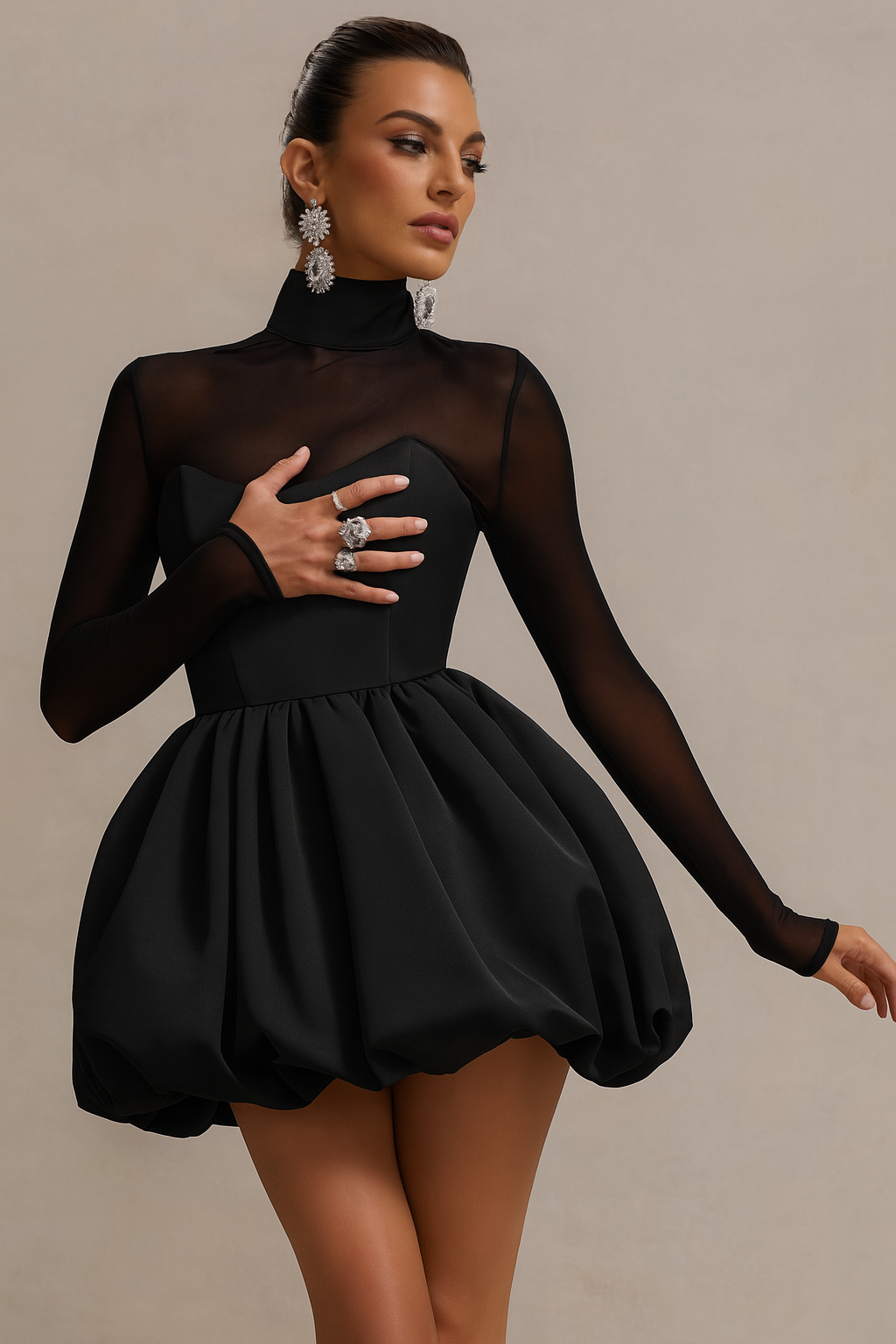 Vera | Women's Long Sleeve Fit And Flare Dress Black