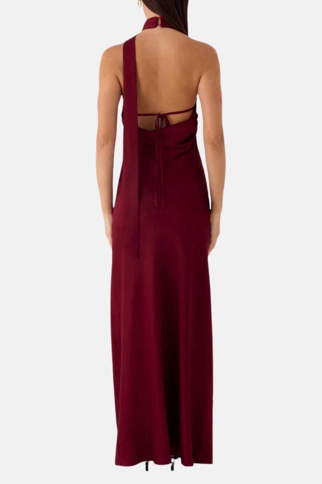 Vera | Women's Halter Maxi Dress Red Sleeveless