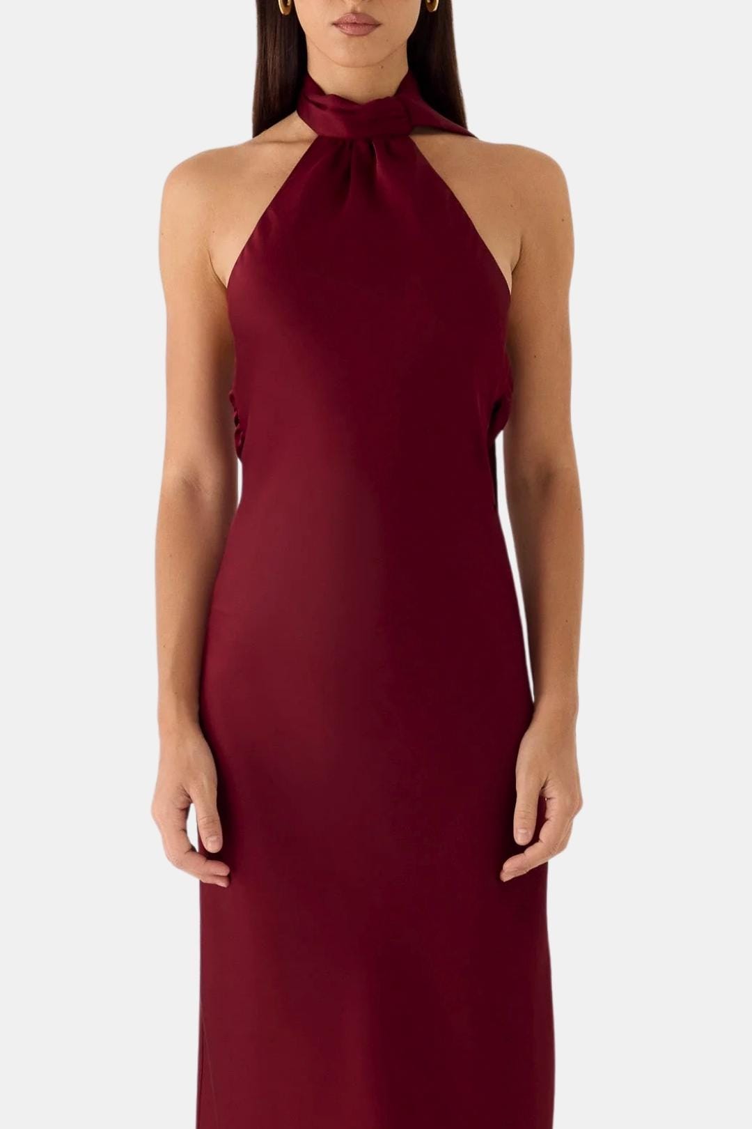Vera | Women's Halter Maxi Dress Red Sleeveless
