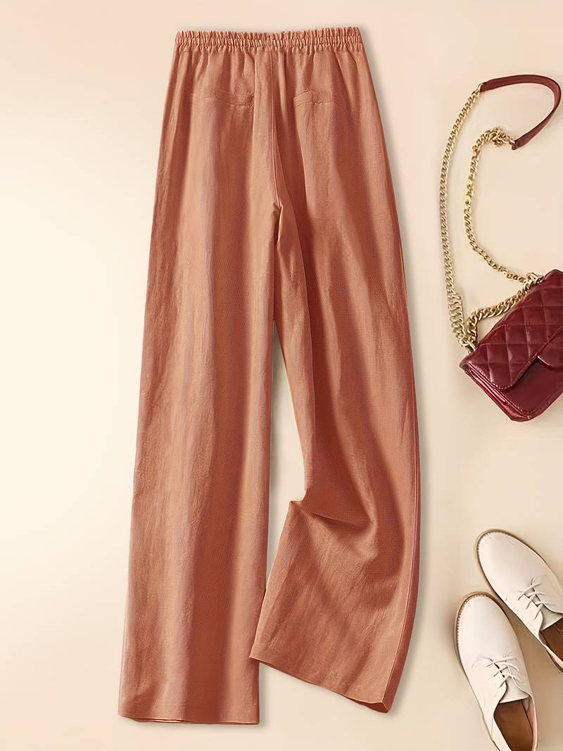 Nola | Women's Wide Leg Pants Brown Drawstring High Waisted
