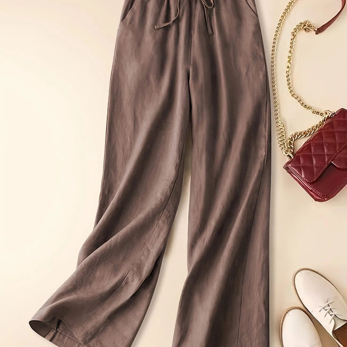 Dama Washington Nola women's wide leg pants brown drawstring high waisted - front view