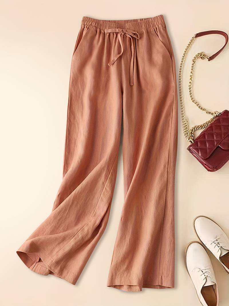 Nola | Women's Wide Leg Pants Brown Drawstring High Waisted