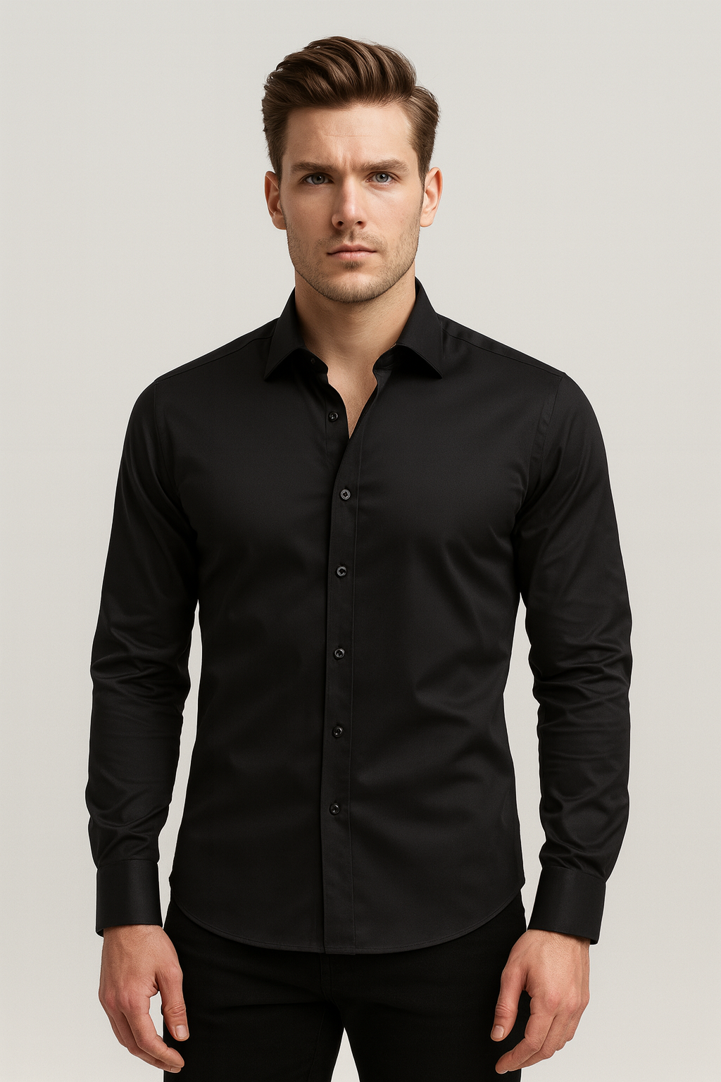 Axel | Men's Slim Fit Dress Shirt Black Long Sleeve