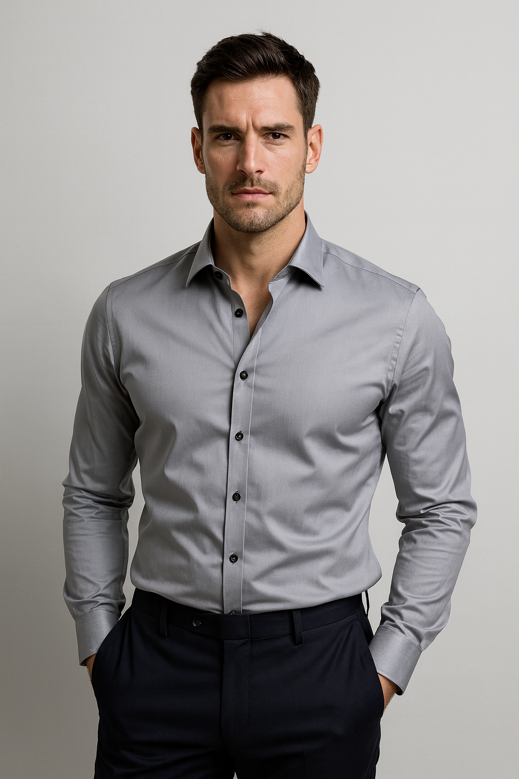 Axel | Men's Slim Fit Dress Shirt Black Long Sleeve