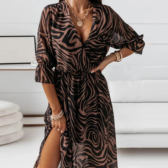 Greta | Women's Floral Midi Dress V Neck Teal Long Sleeve