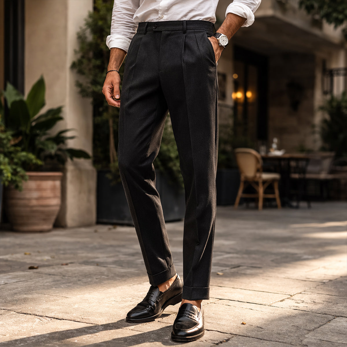 Axel | Men's Tailored Pleated Dress Pants Black