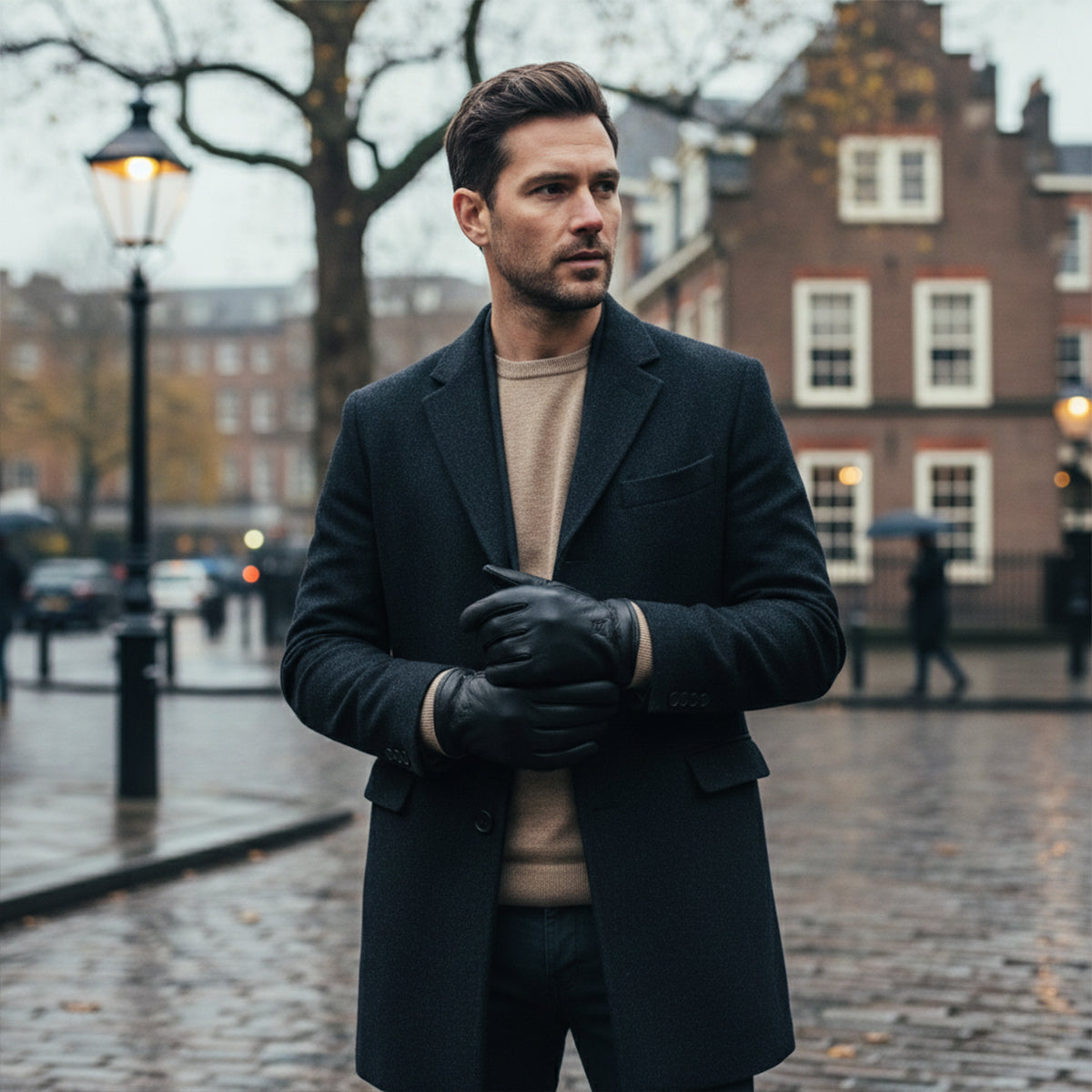 Rowan | Men's Leather Gloves Black Wool Lined Winter Driving