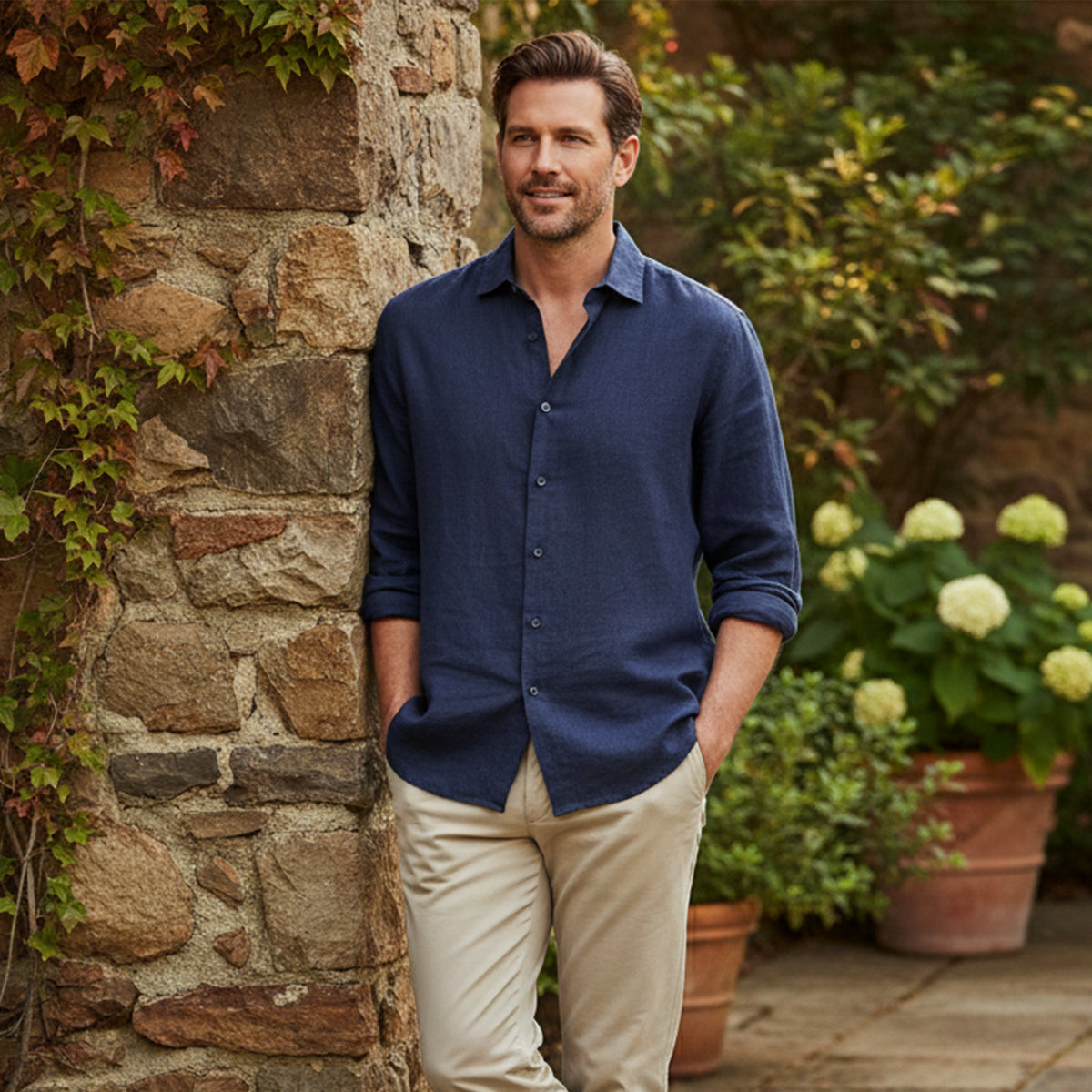 Jasper | Men's Linen Button Up Shirt Cream Long Sleeve