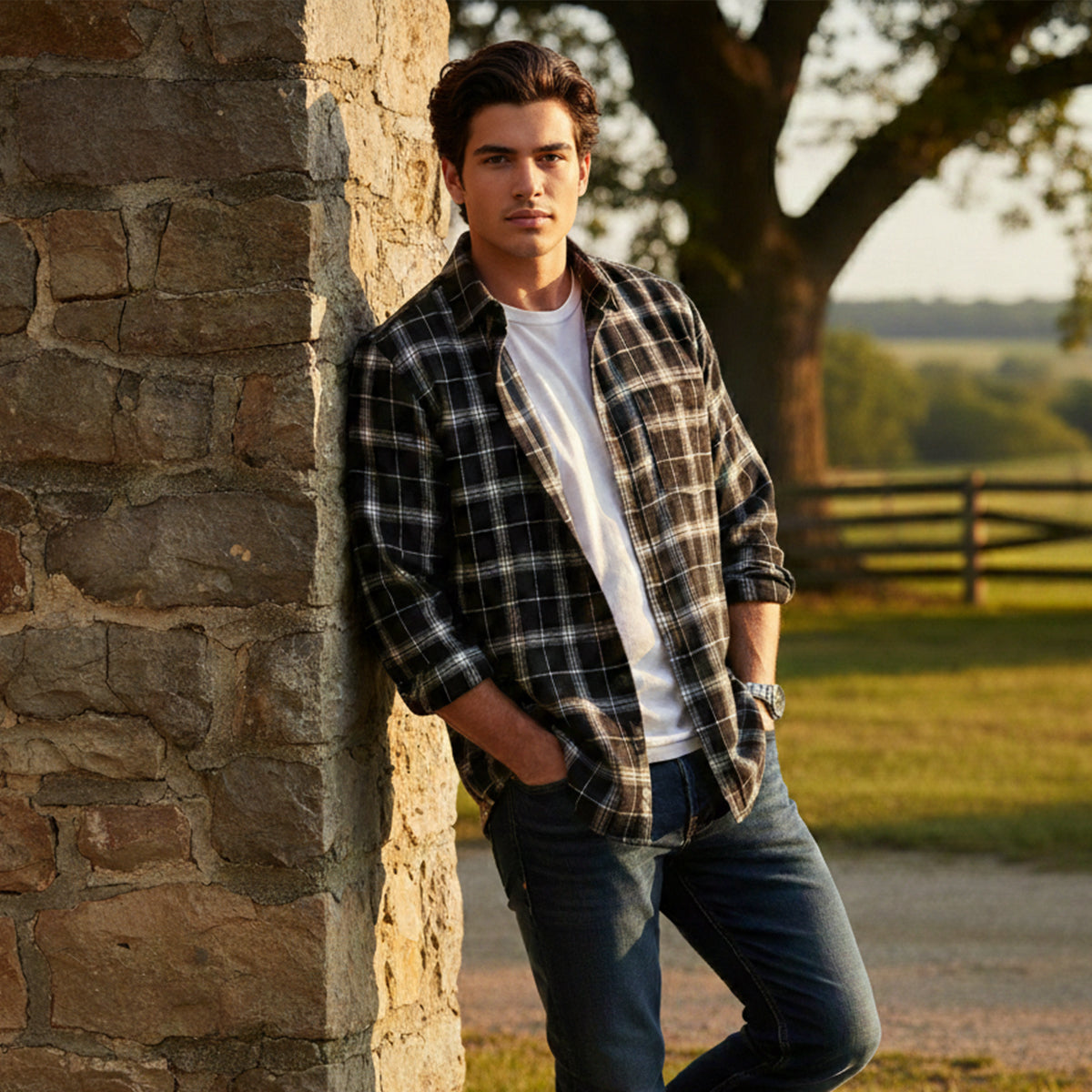 Ezra | Men's Oversized Flannel Shirt Black White Plaid