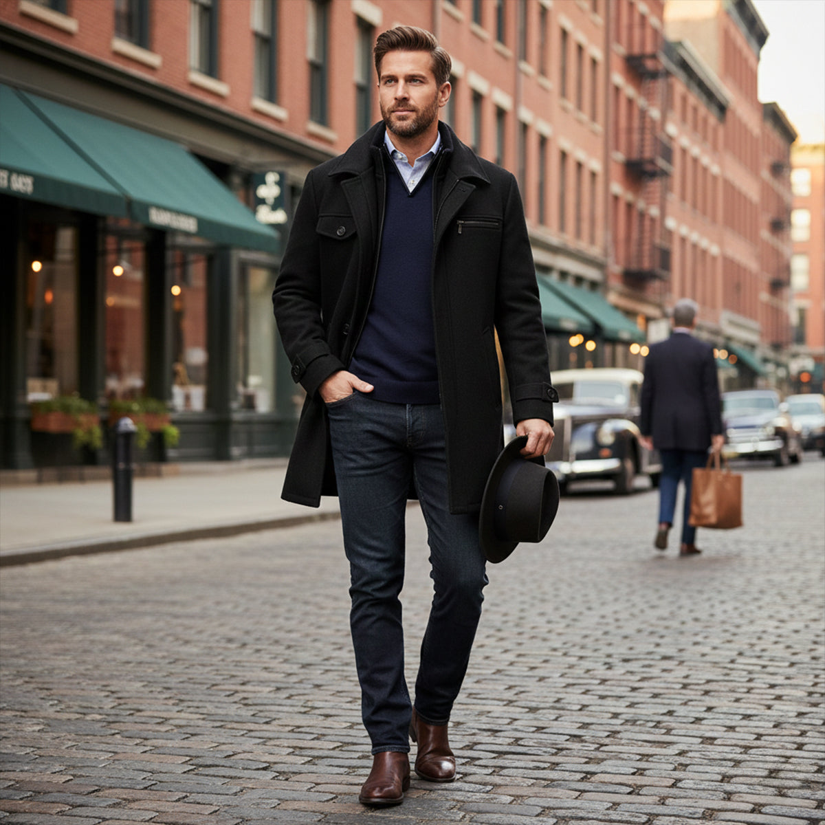 Wyatt | Men's Wool Blend Overcoat Black Button Closure