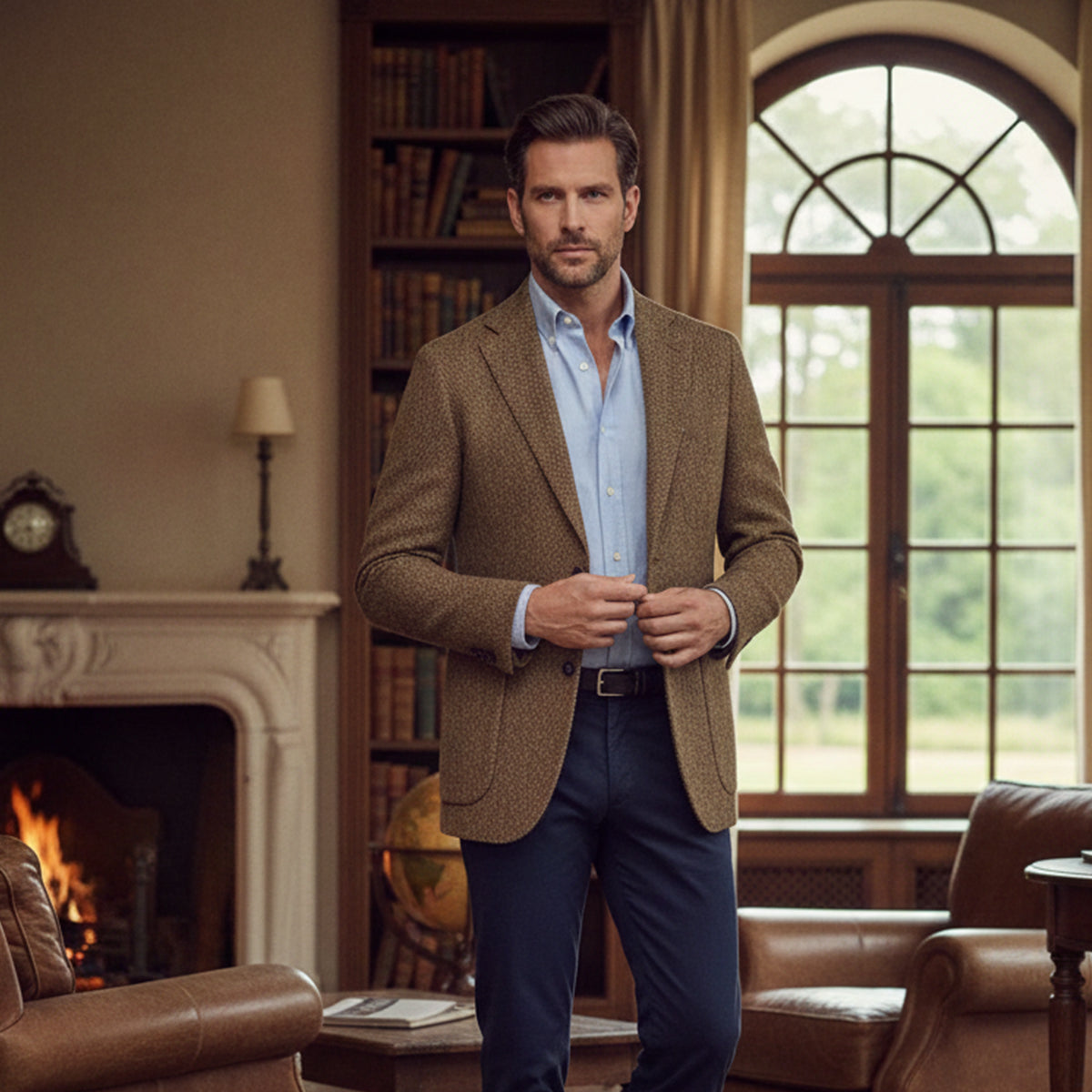 Beau | Men's Tweed Blazer Brown Herringbone Single Breasted
